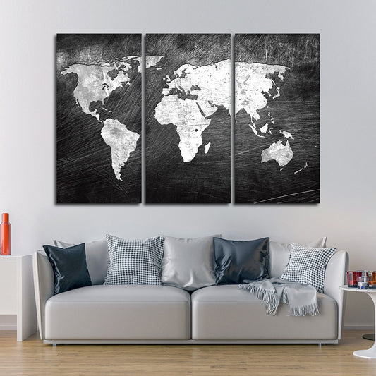 Iron Impression World Map Multi Panel Canvas Wall Art