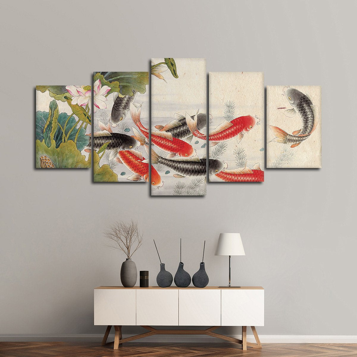 Koi Pond Multi Panel Canvas Wall Art