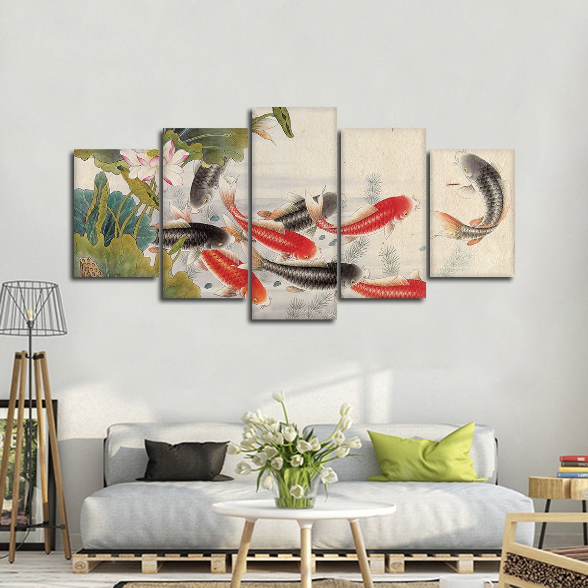 Koi Pond Multi Panel Canvas Wall Art