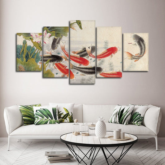 Koi Pond Multi Panel Canvas Wall Art