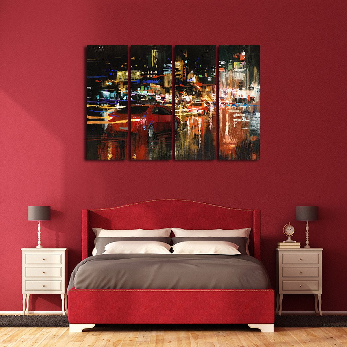 LA Traffic At Night Multi Panel Canvas Wall Art
