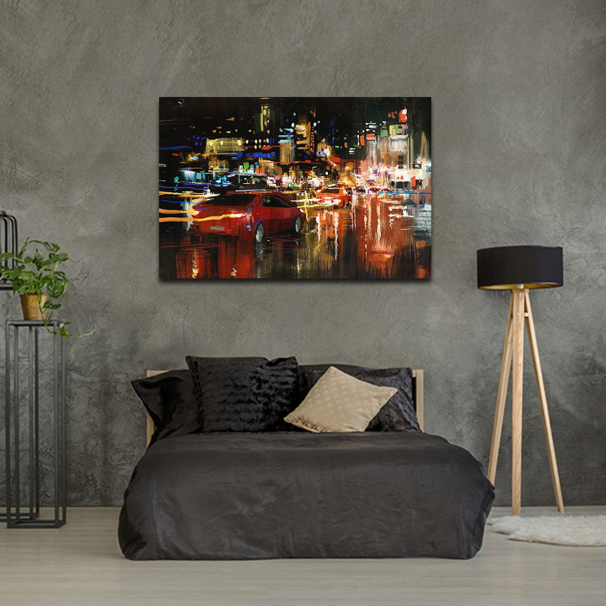 LA Traffic At Night Multi Panel Canvas Wall Art