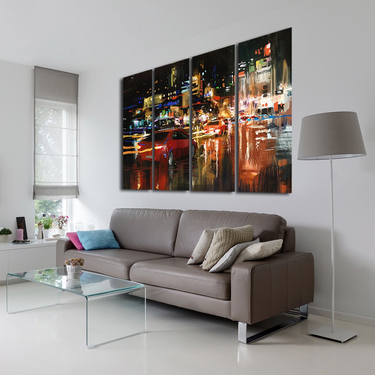 LA Traffic At Night Multi Panel Canvas Wall Art