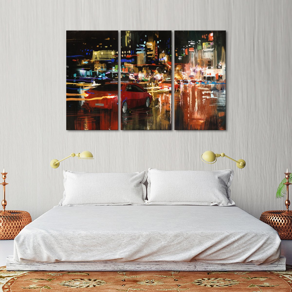 LA Traffic At Night Multi Panel Canvas Wall Art