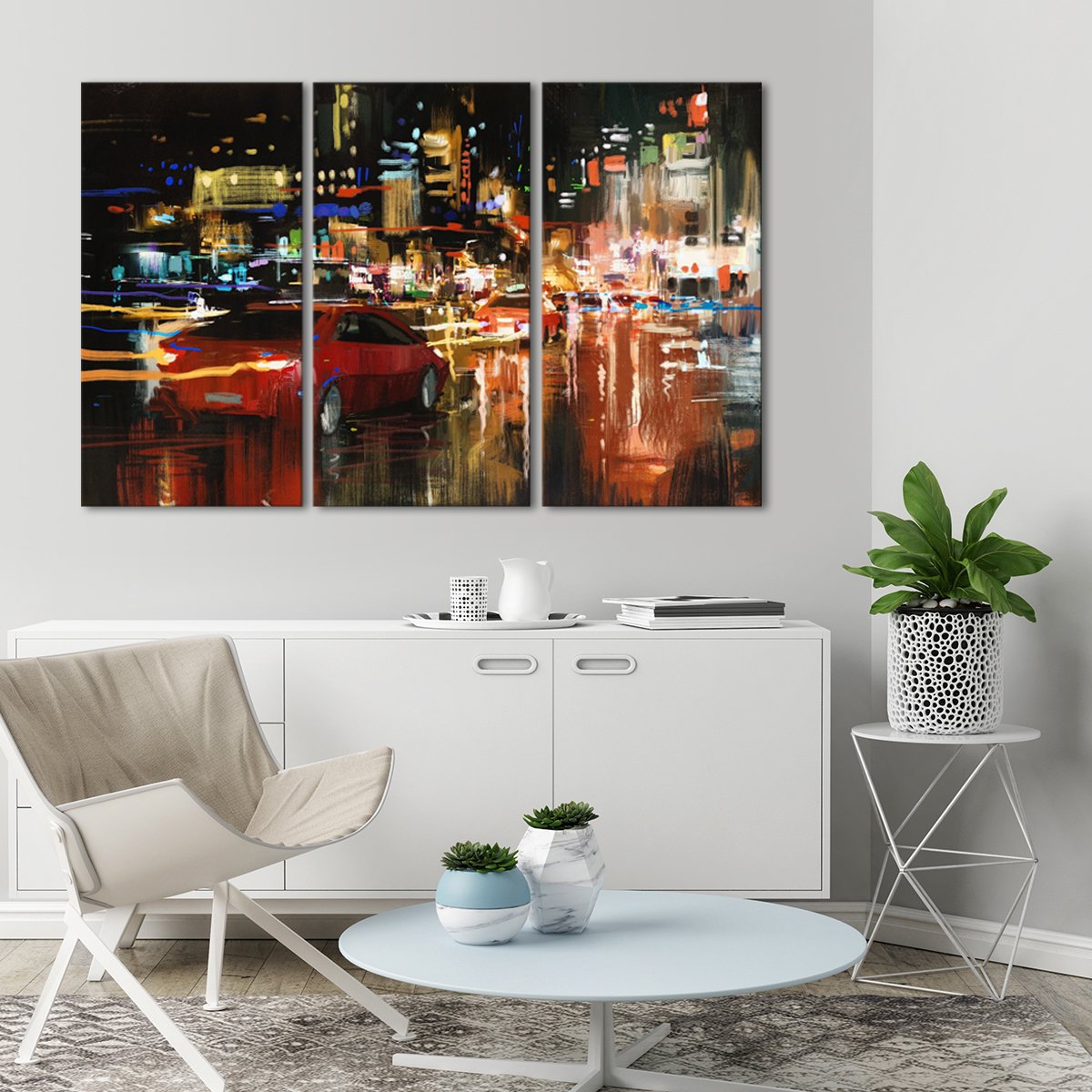 LA Traffic At Night Multi Panel Canvas Wall Art