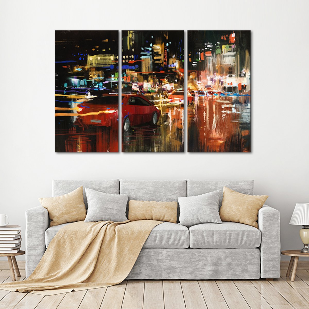 LA Traffic At Night Multi Panel Canvas Wall Art