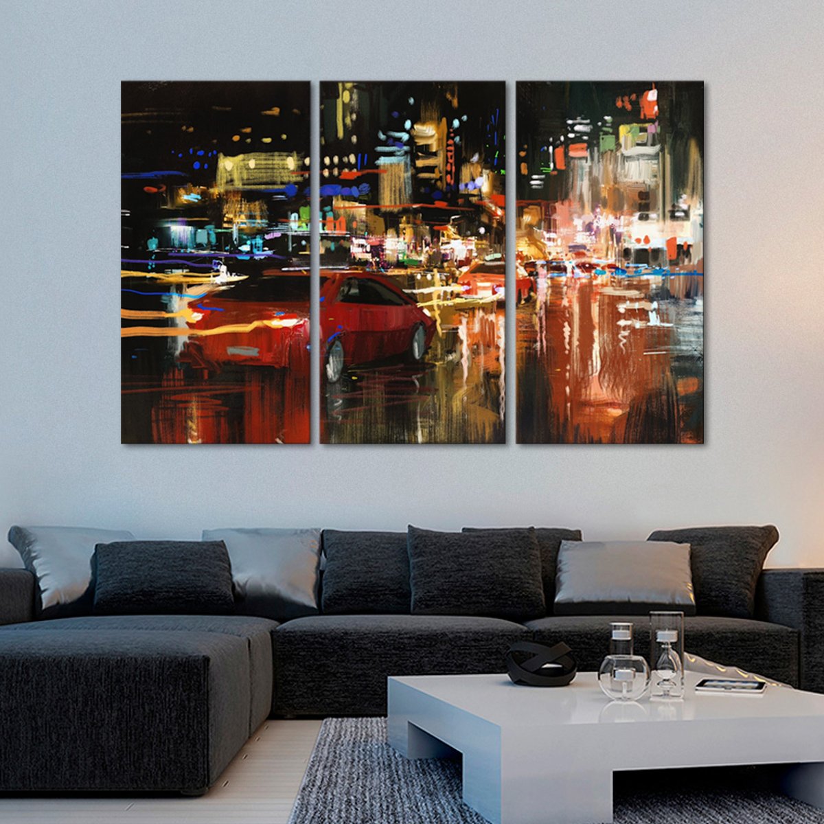LA Traffic At Night Multi Panel Canvas Wall Art