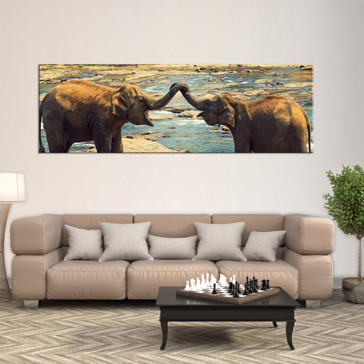 Elephant Bath Multi Panel Canvas Wall Art