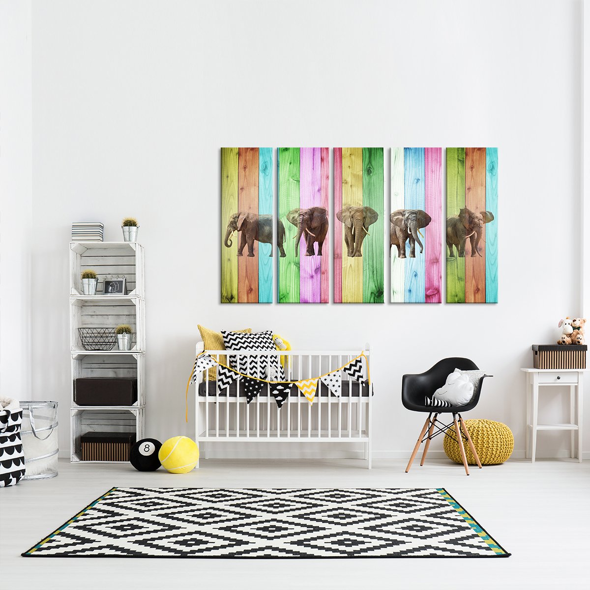 Vibrant Elephants Multi Panel Canvas Wall Art