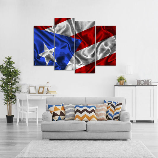 Waving Puerto Rico Flag Multi Panel Canvas Wall Art