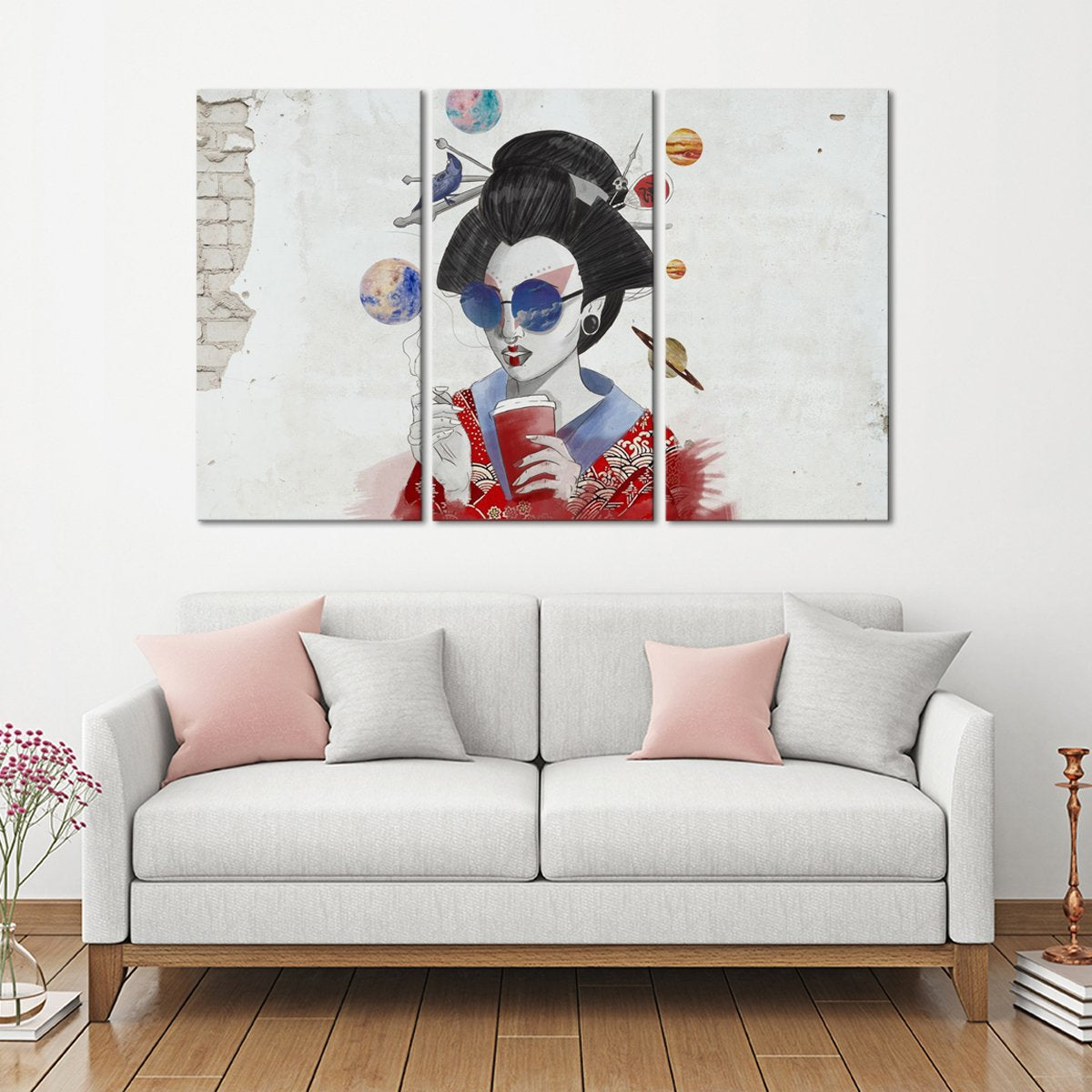 Hipster Geisha Graffiti Multi Panel Canvas Wall Art