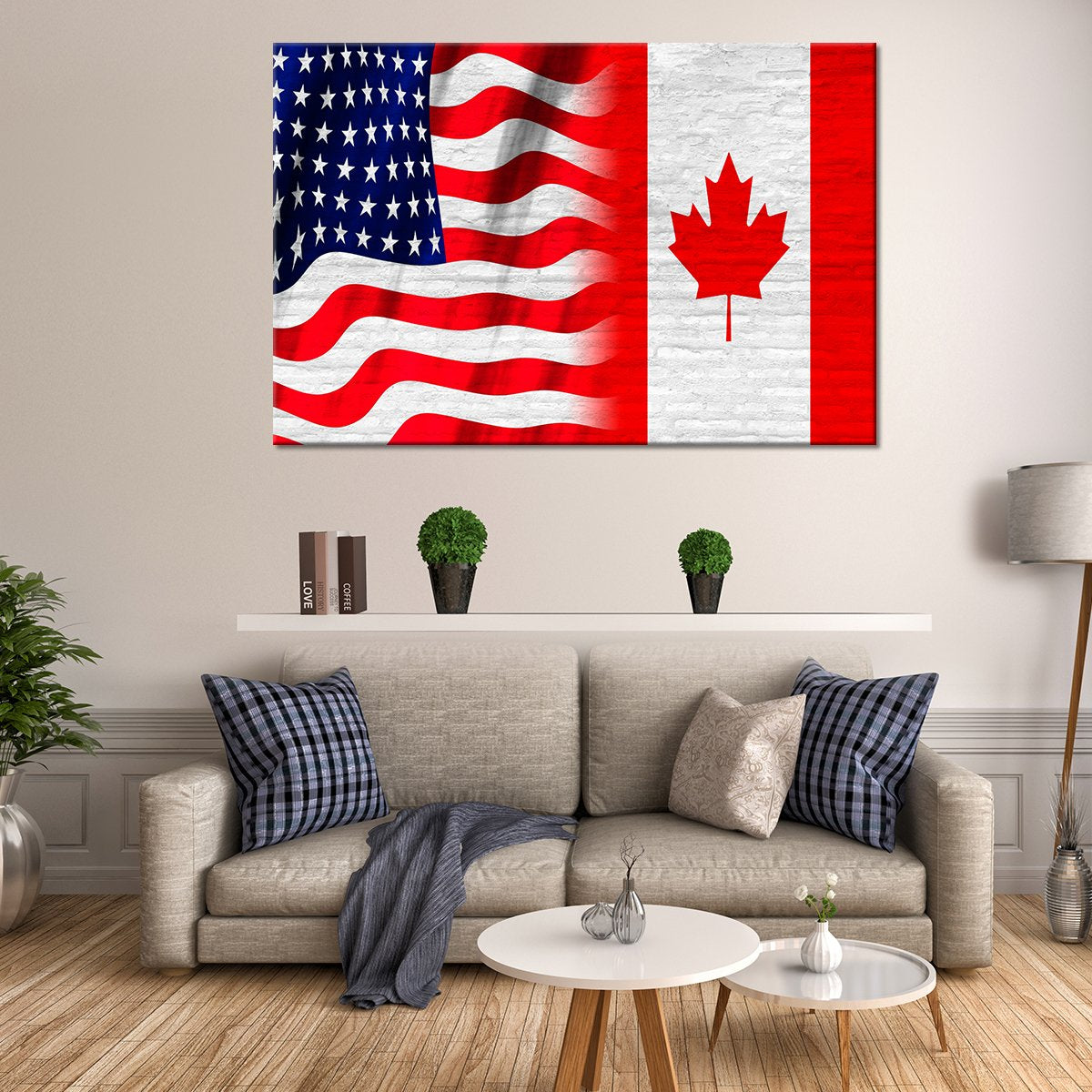 American And Canadian Flag Multi Panel Canvas Wall Art
