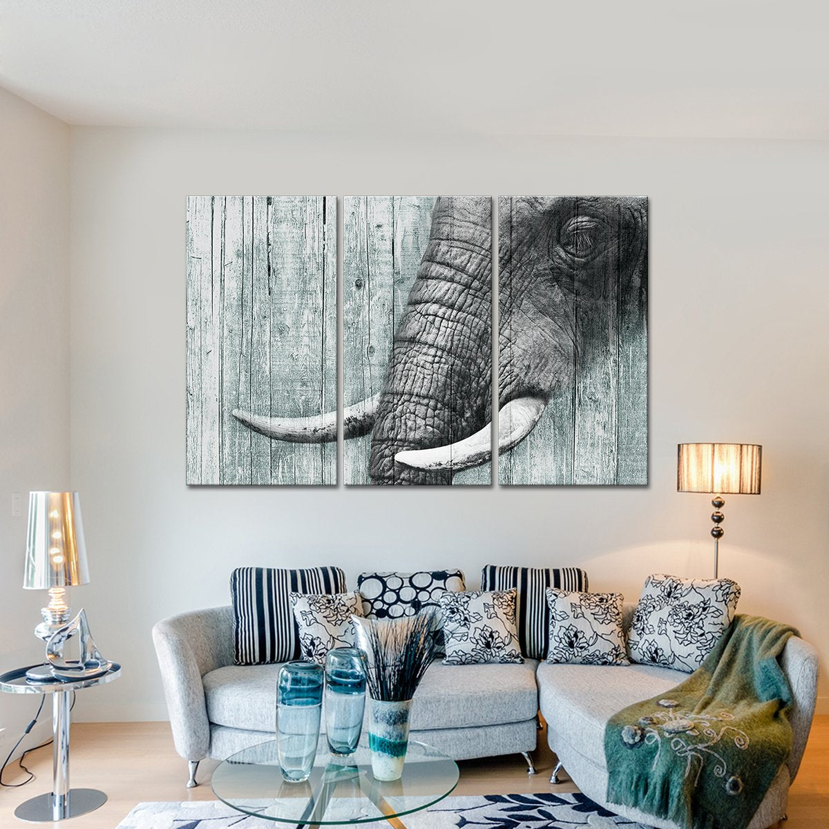 Wooden Elephant Close Up Multi Panel Canvas Wall Art