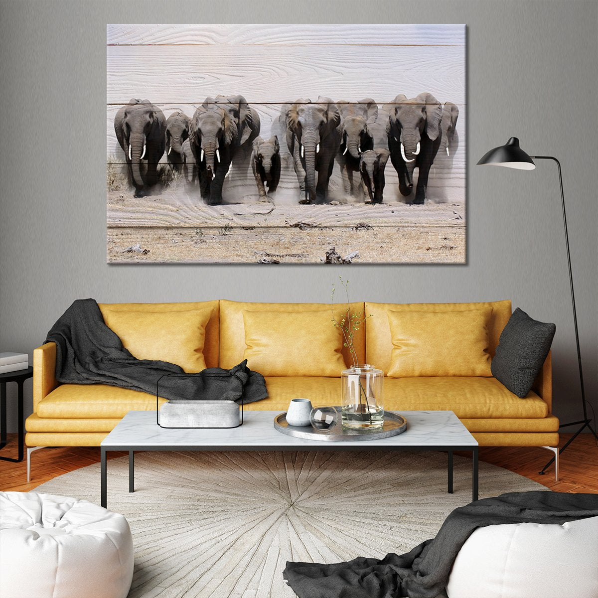 Elephants In Motion Multi Panel Canvas Wall Art