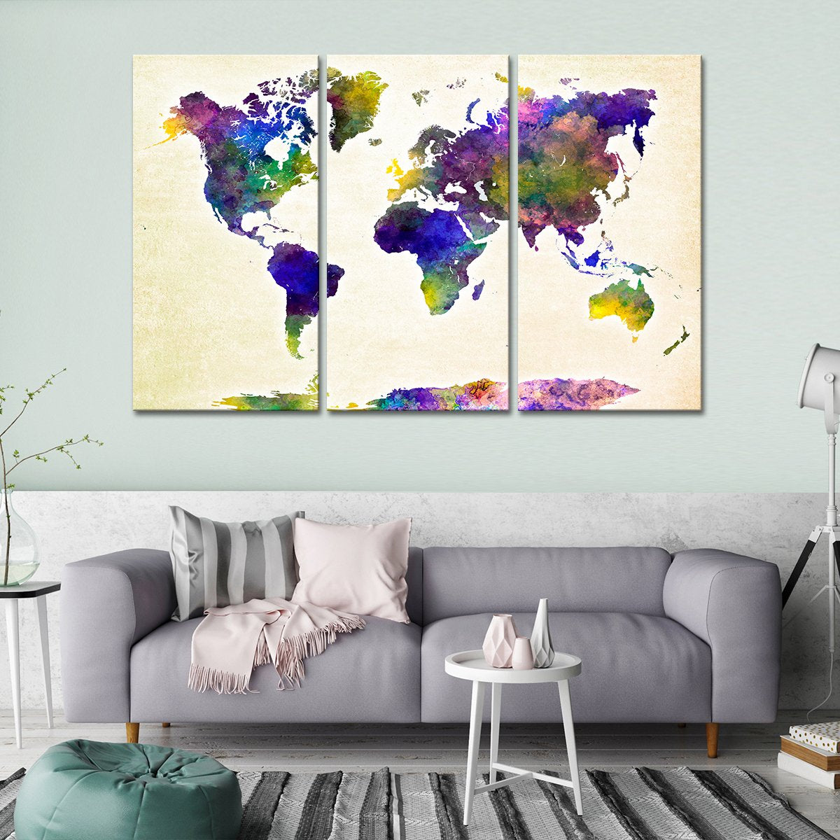 Violet World Map Multi Panel Canvas Wall Art