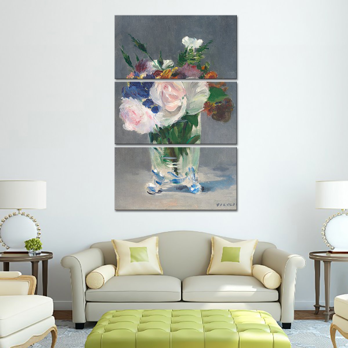 Flowers in a Crystal Vase Multi Panel Canvas Wall Art