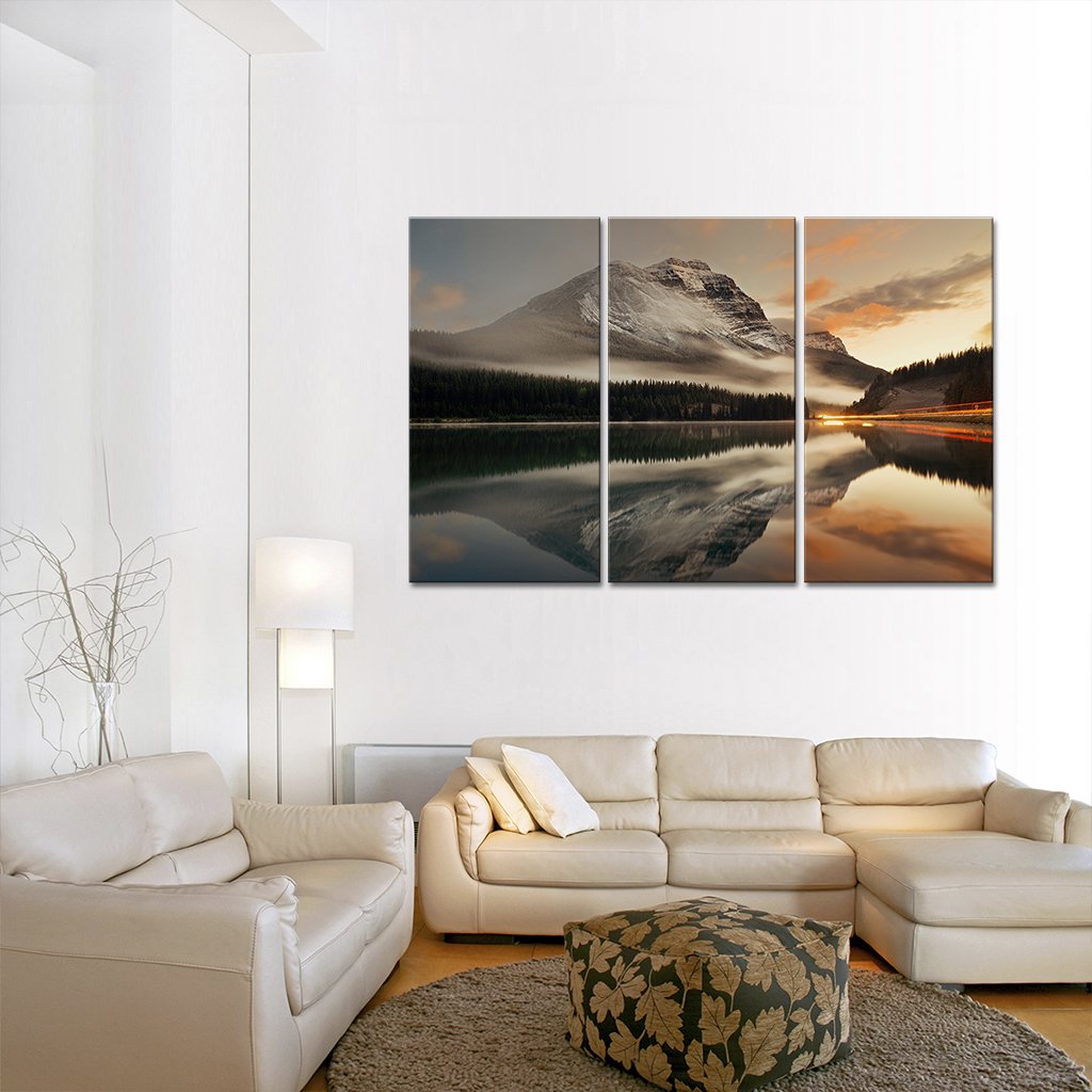 Lake at Sunset Multi Panel Canvas Wall Art