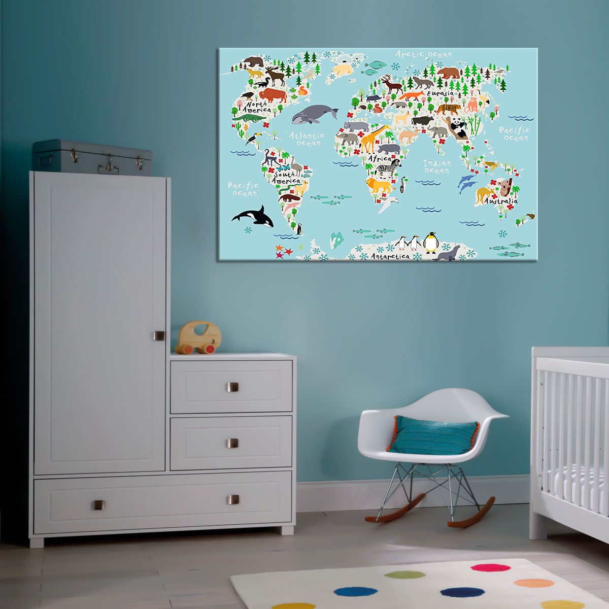 Baby Blue World Map Multi Panel Canvas Wall Art