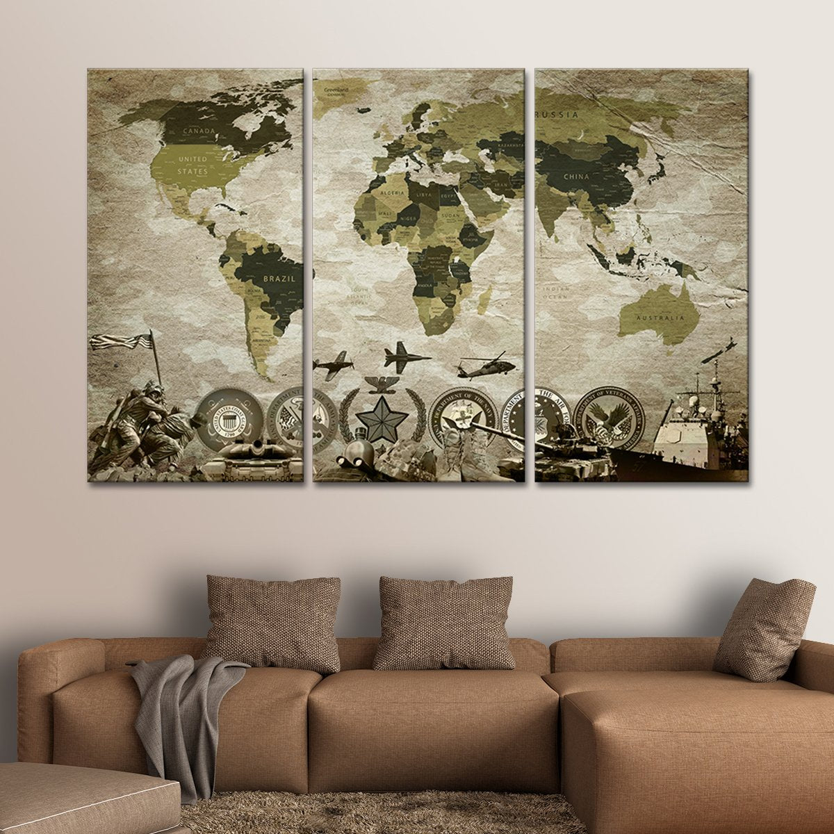 Camouflage World Map Masterpiece Multi Panel Canvas Wall Art