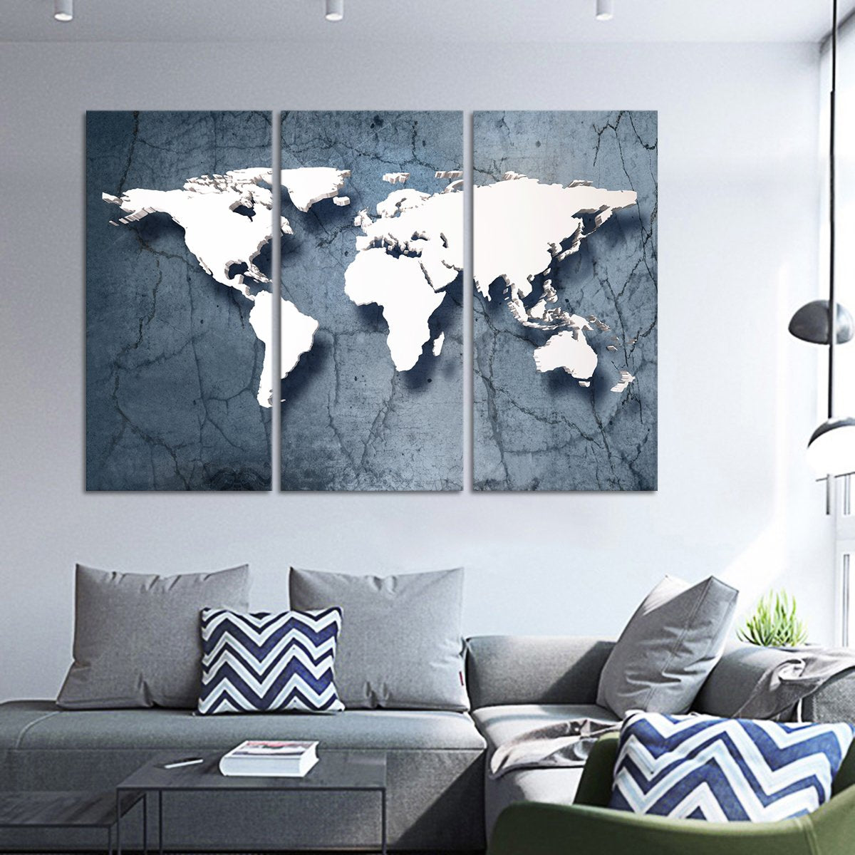 3D Stone World Map Multi Panel Canvas Wall Art