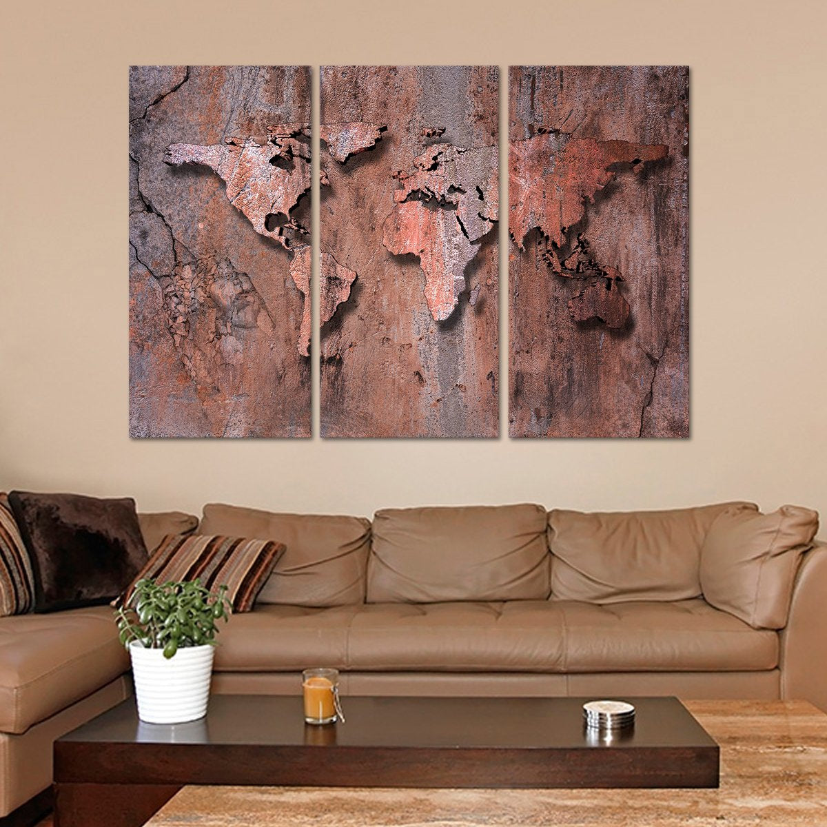 3D Rock World Map Multi Panel Canvas Wall Art
