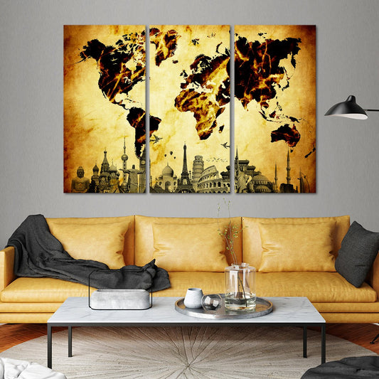 Amber World Map Masterpiece Multi Panel Canvas Wall Art
