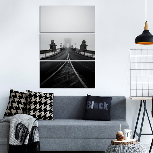 Foggy Bridge Ahead Multi Panel Canvas Wall Art