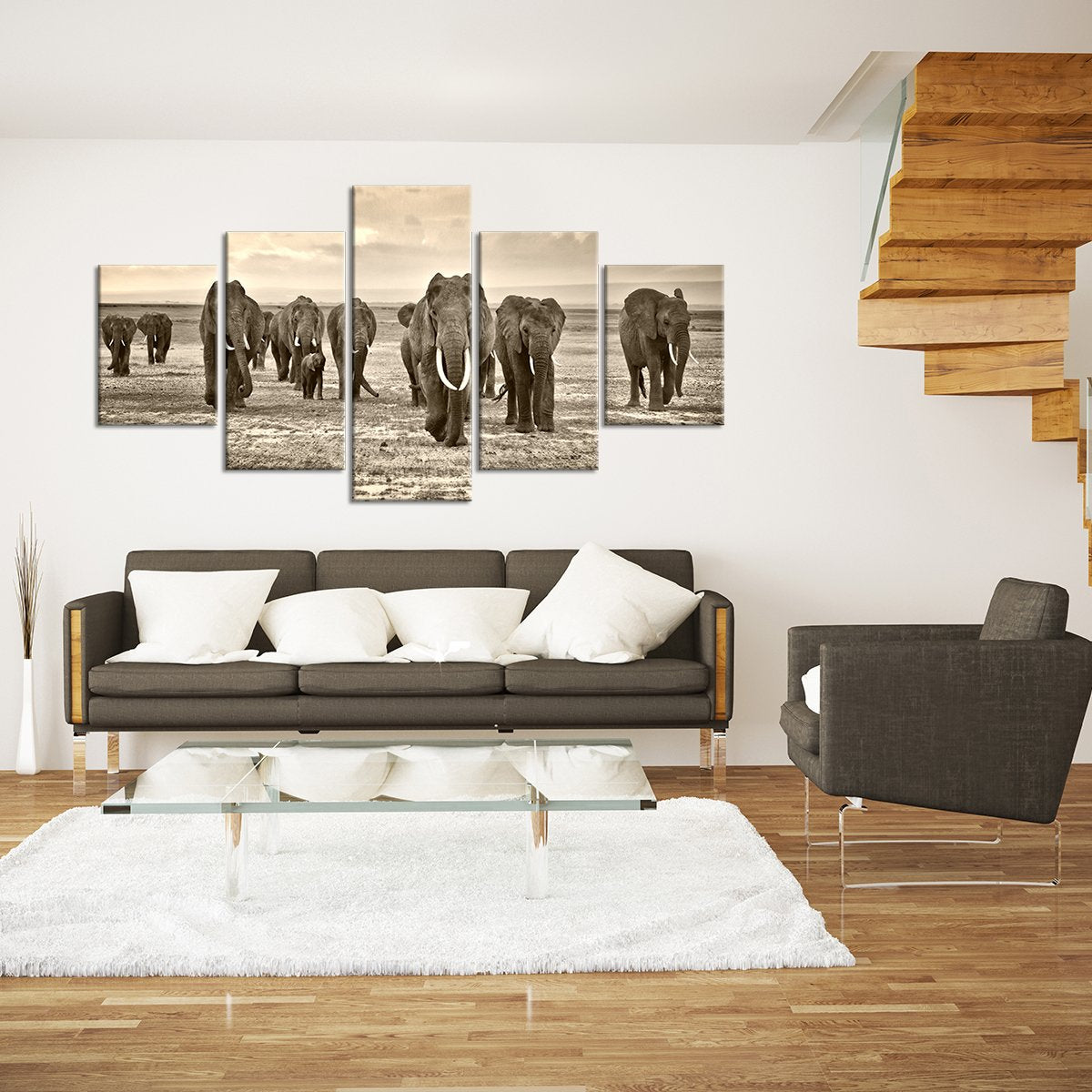 Herd of Elephants Multi Panel Canvas Wall Art