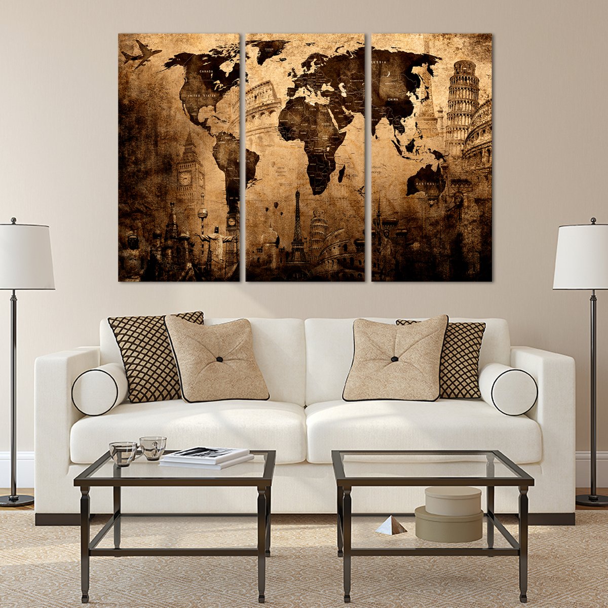 Landmark World Map Masterpiece Multi Panel Canvas Wall Art