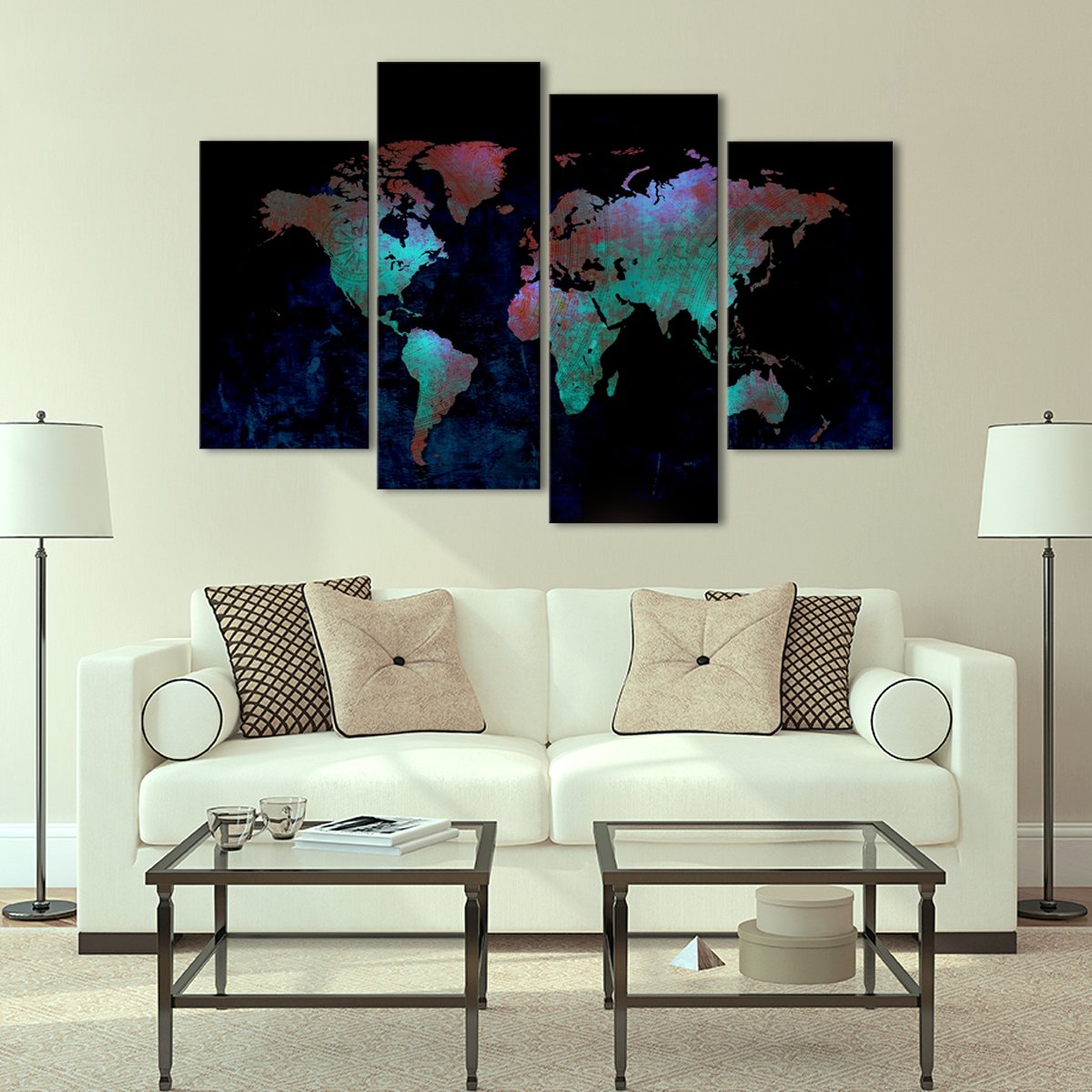 Depths Of The World Map Multi Panel Canvas Wall Art