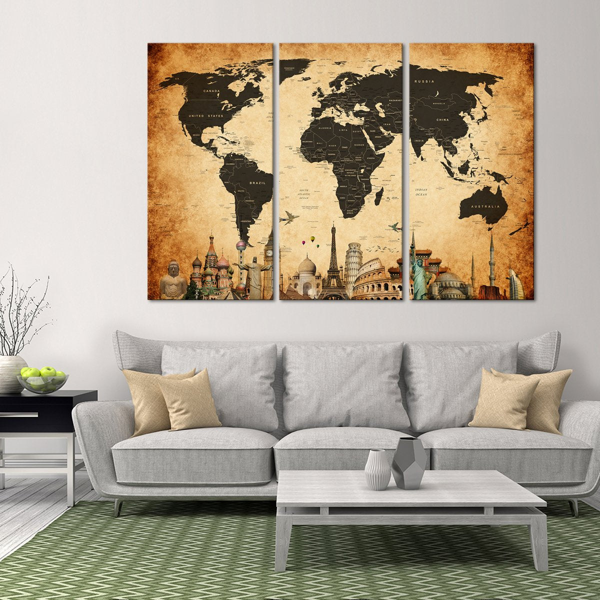 Vintage World Map Masterpiece Multi Panel Canvas Wall Art