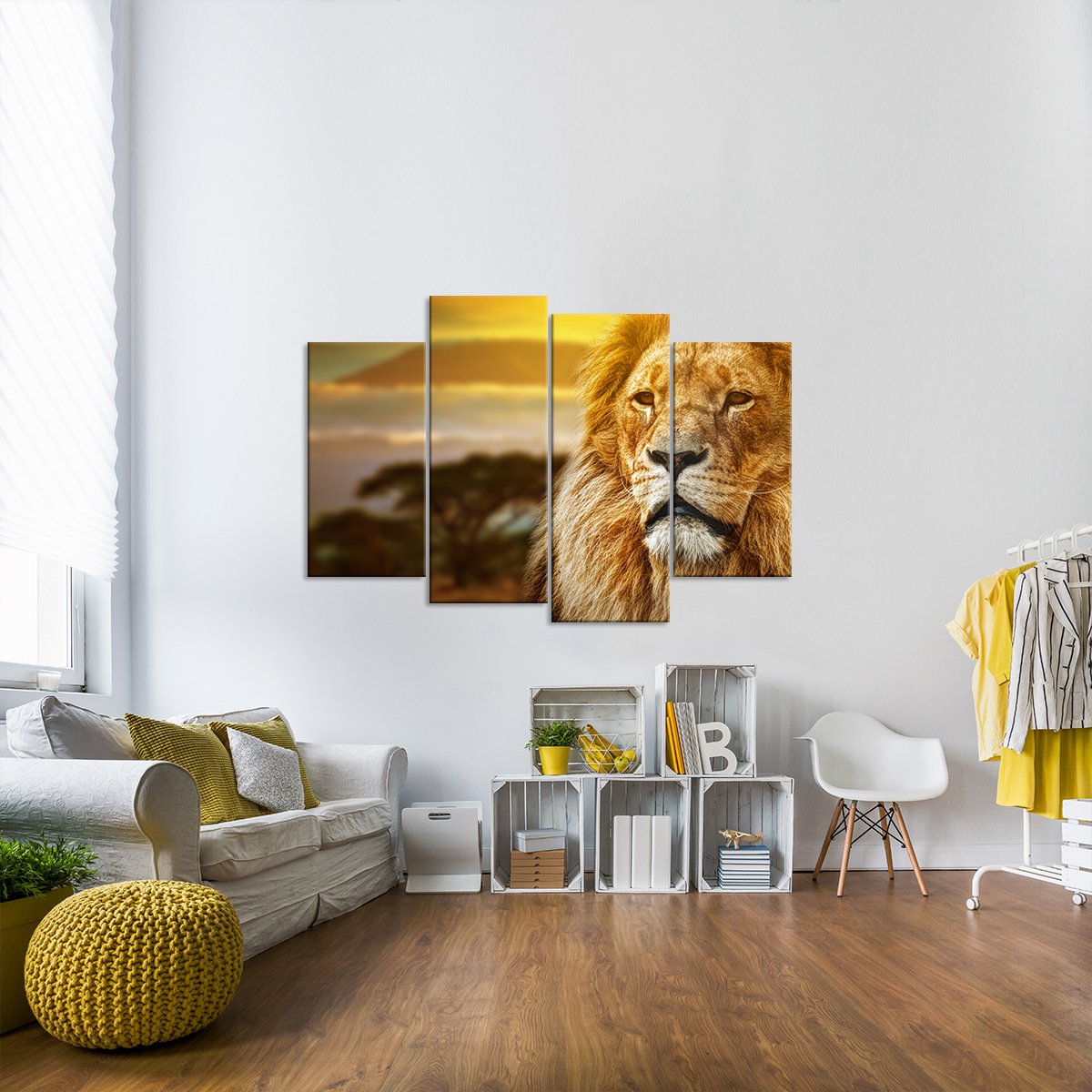 Lion King in African Savanna Multi Panel Canvas Wall Art