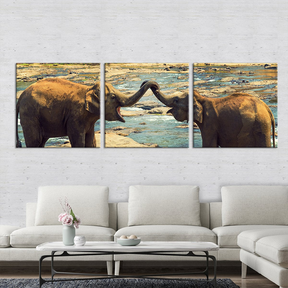 Elephant Bath Multi Panel Canvas Wall Art