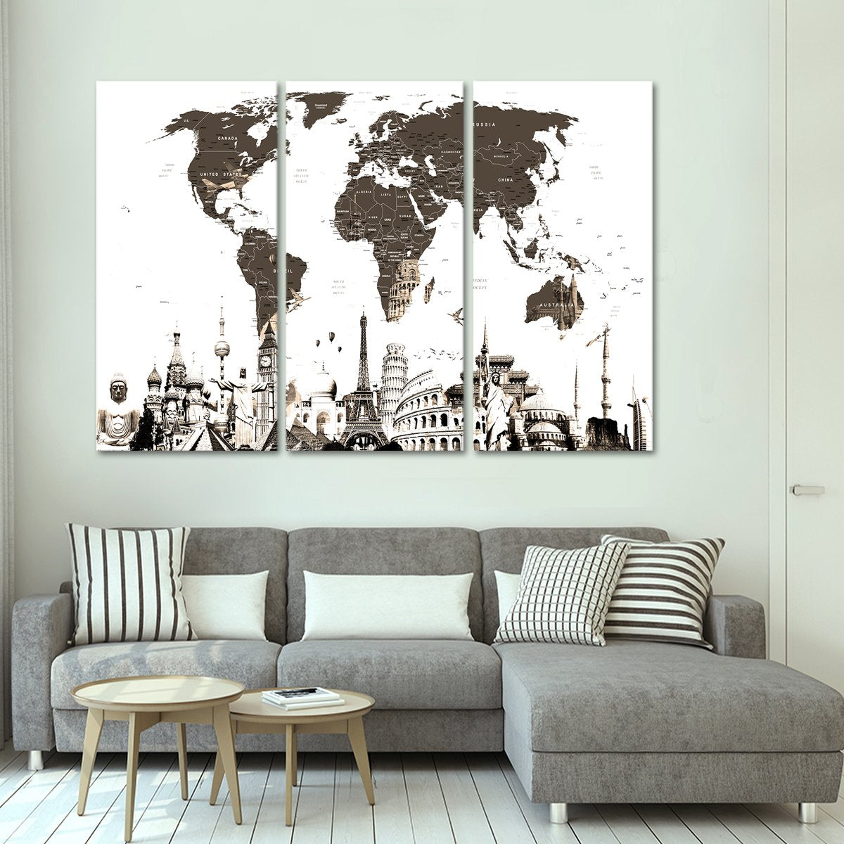 Slate World Map Masterpiece Multi Panel Canvas Wall Art