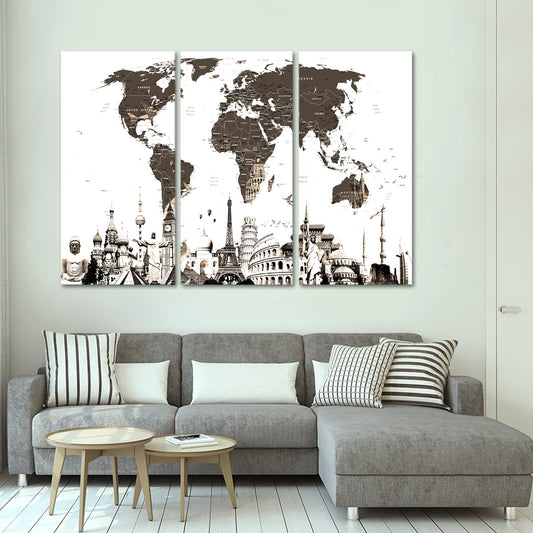 Slate World Map Masterpiece Multi Panel Canvas Wall Art