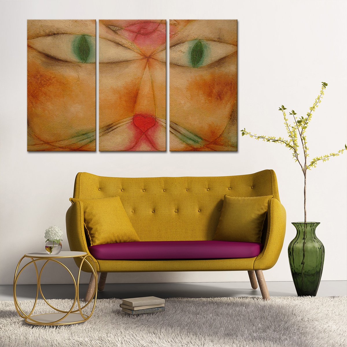Cat and Bird Multi Panel Canvas Wall Art