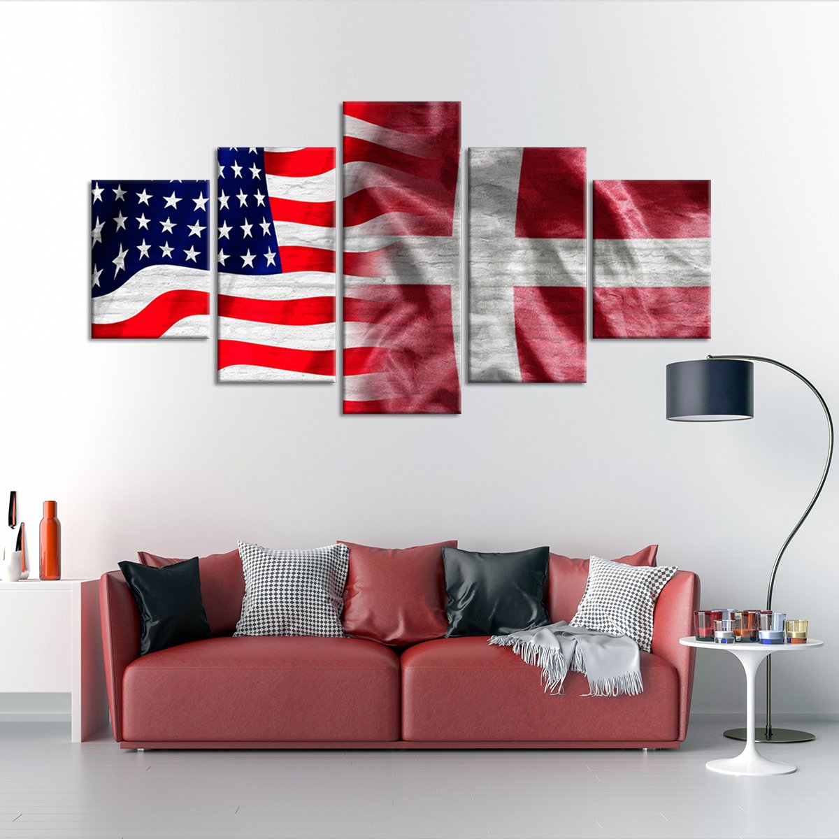 USA And Denmark Flag Multi Panel Canvas Wall Art
