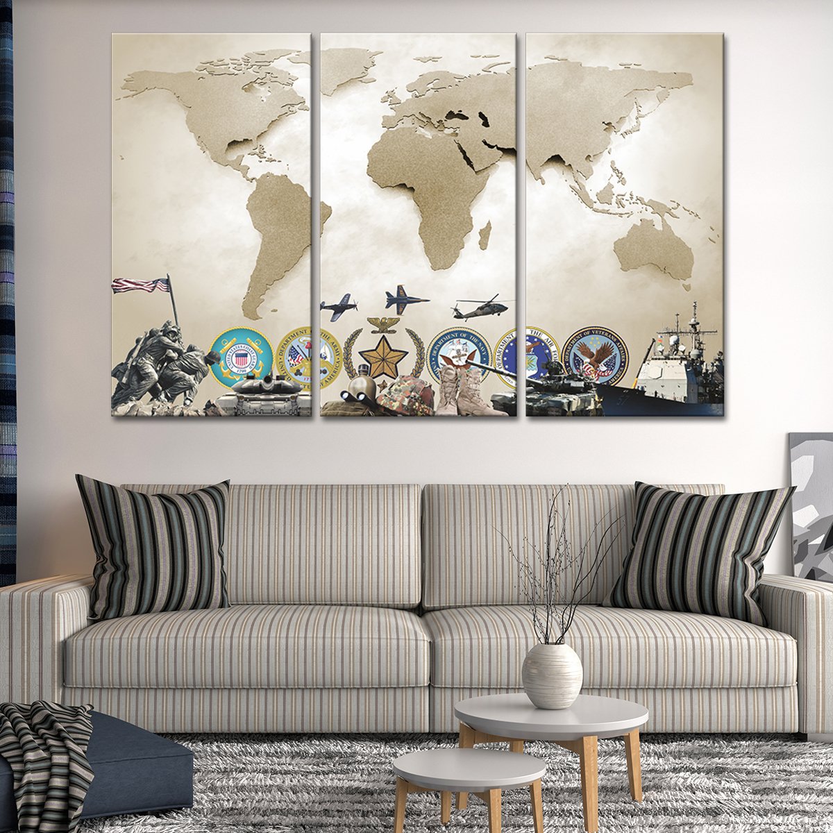 Army World Map Masterpiece Multi Panel Canvas Wall Art