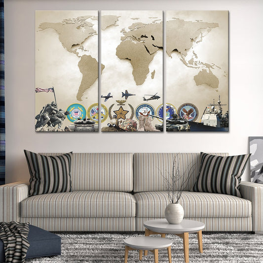 Army World Map Masterpiece Multi Panel Canvas Wall Art