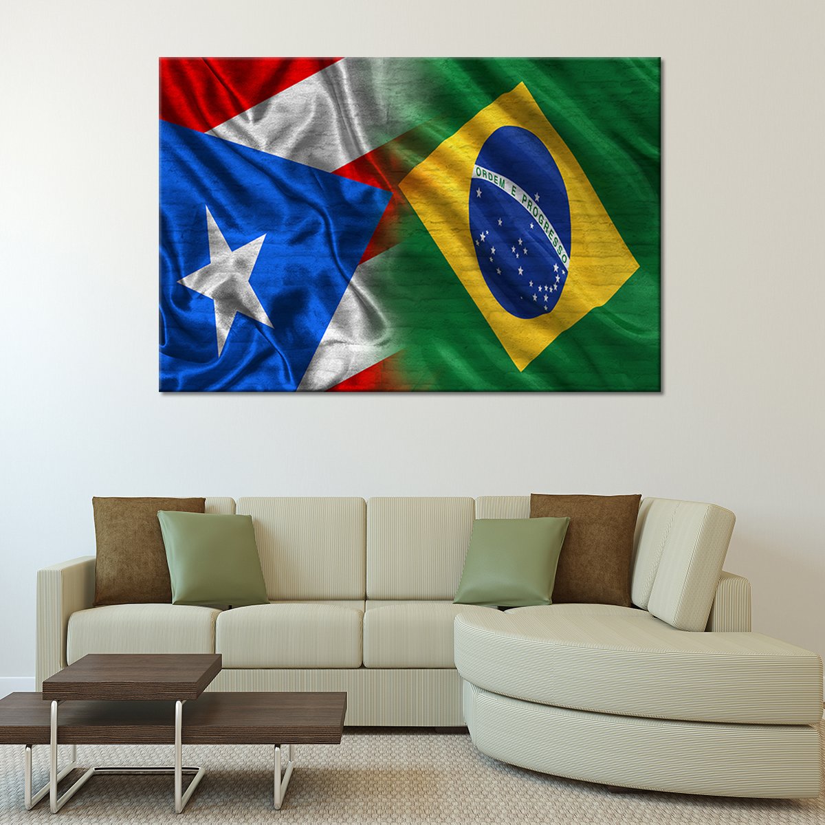 Puerto Rico And Brazil Flag Multi Panel Canvas Wall Art