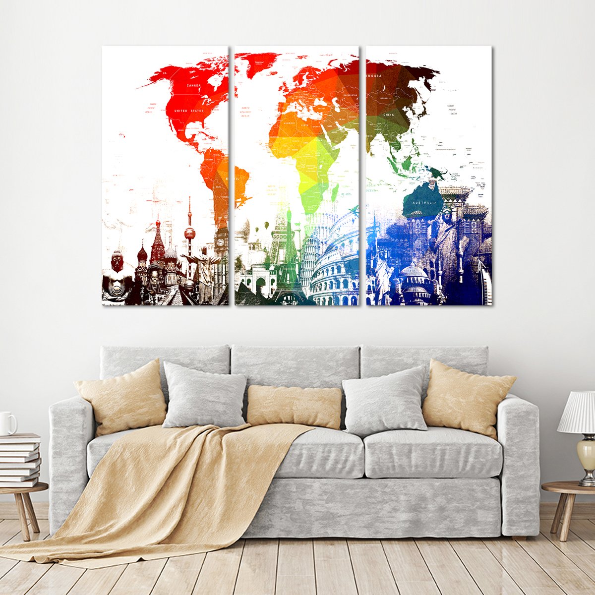 Rainbow World Map Masterpiece Multi Panel Canvas Wall Art