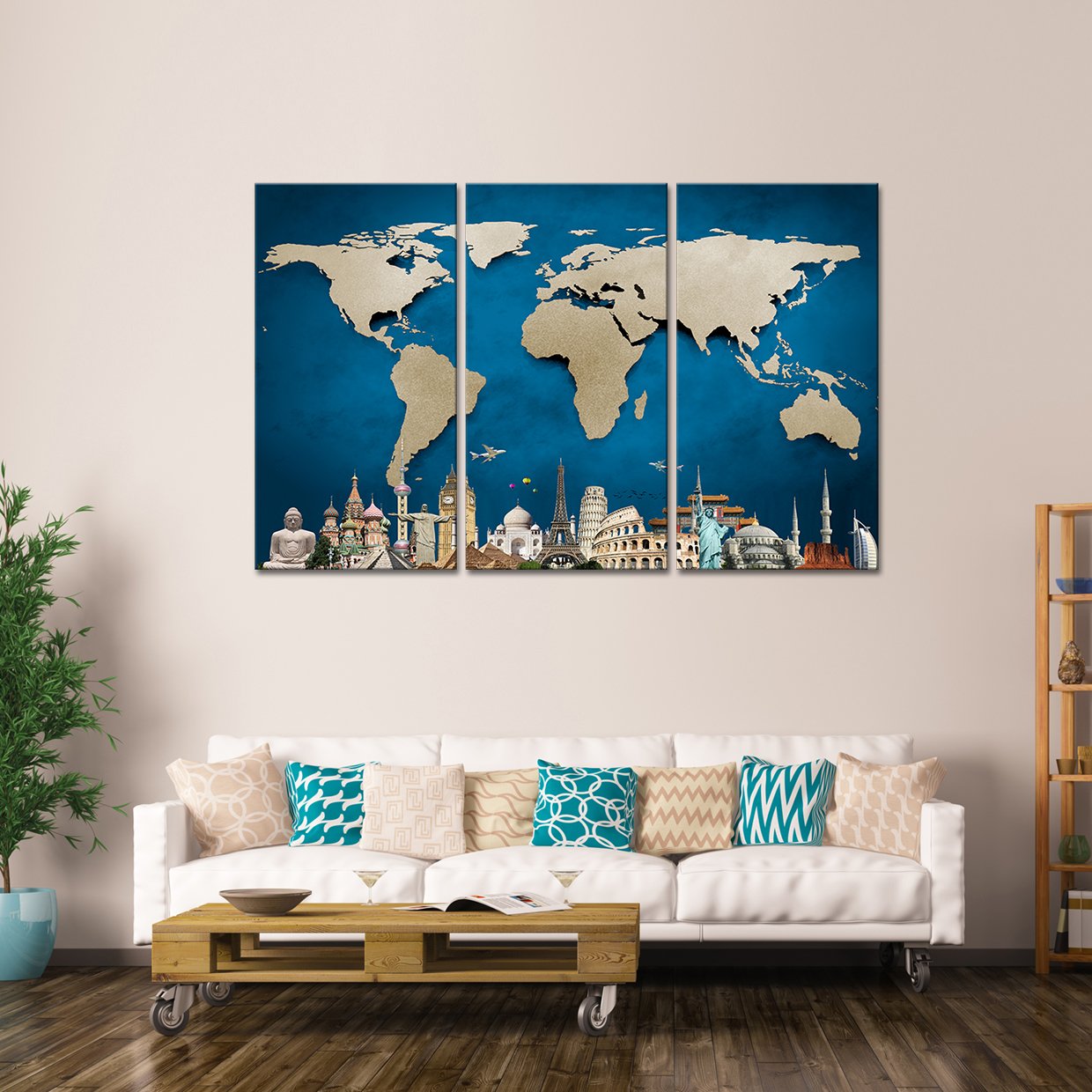 Ocean Blue World Map Masterpiece Multi Panel Canvas Wall Art