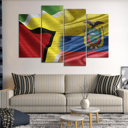 Ecuador And Guyana Flag Multi Panel Canvas Wall Art