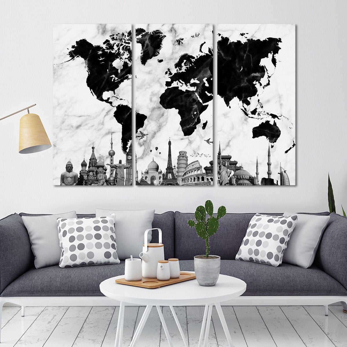 Marble World Map Masterpiece Multi Panel Canvas Wall Art