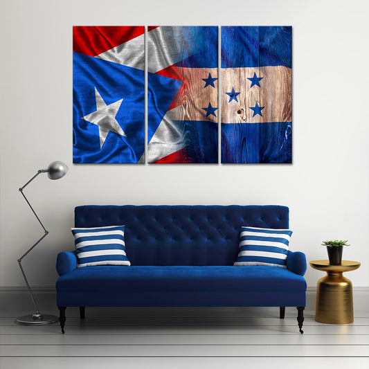 Puerto Rico And Honduras Flag Multi Panel Canvas Wall Art
