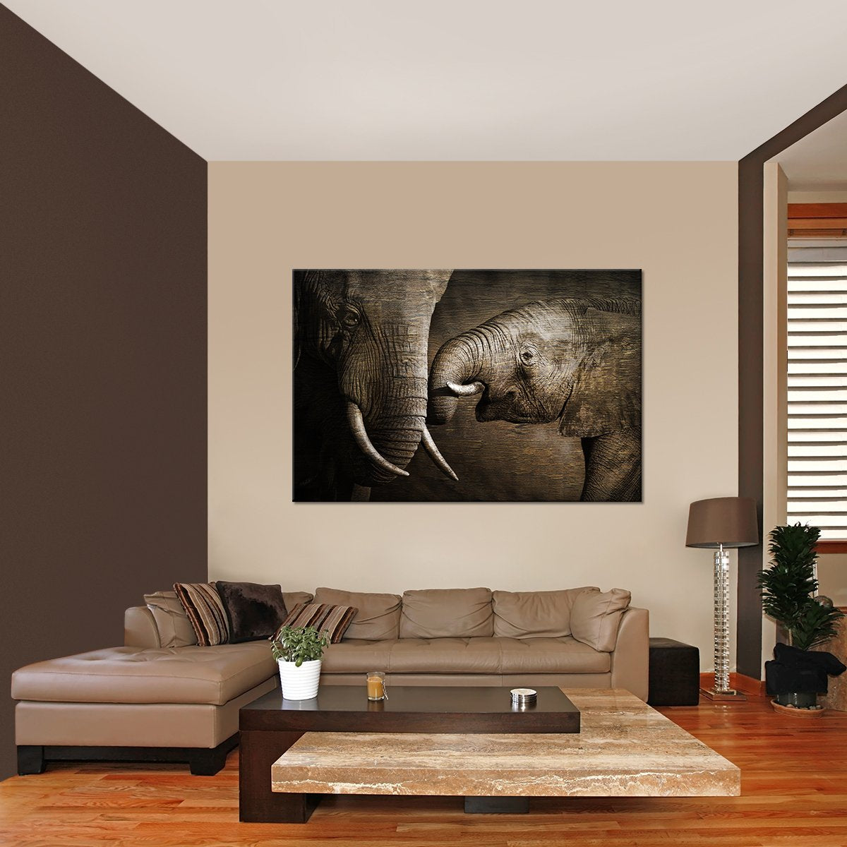 Wooden Elephant Affection Multi Panel Canvas Wall Art
