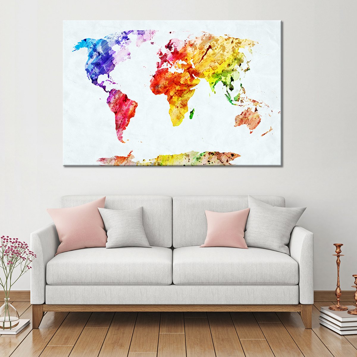 Temperate World Map Multi Panel Canvas Wall Art