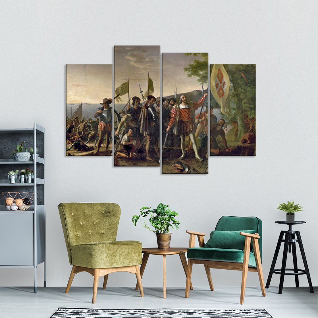Landing Of Christopher Columbus Multi Panel Canvas Wall Art