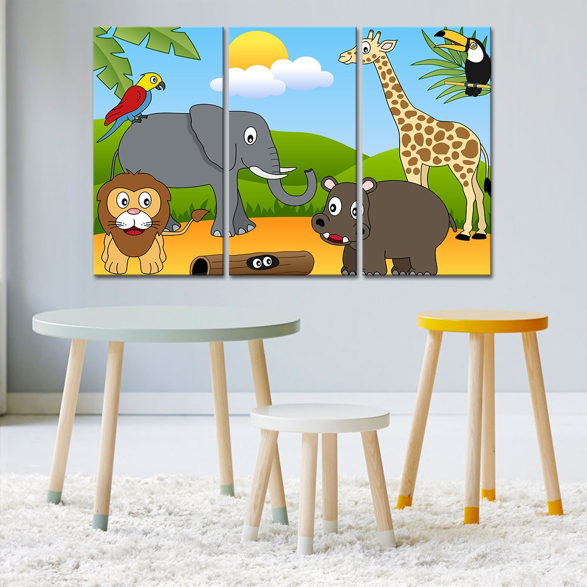 Jungle Cartoon Multi Panel Canvas Wall Art