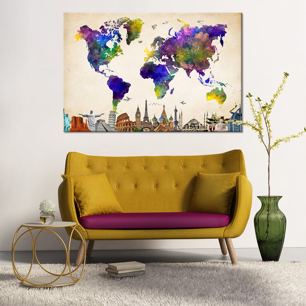 Violet World Map Masterpiece Multi Panel Canvas Wall Art